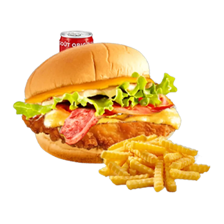 Menu Smash Chicken Bacon, burger halal préparé à la commande chez Steakn’Smash à Palaiseau